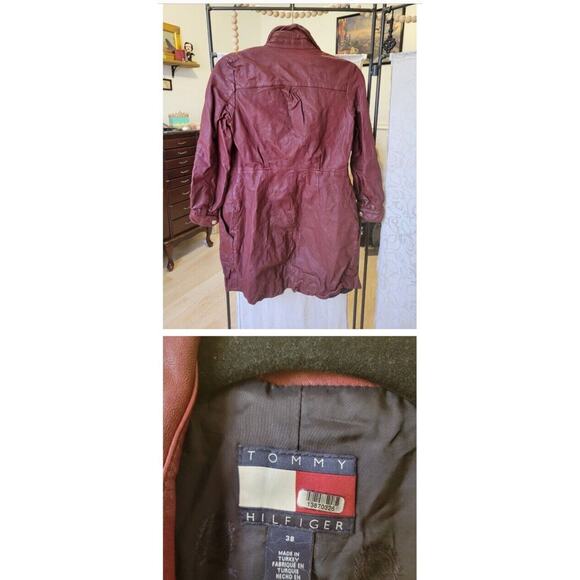 Rent the runway sz 38 6 eu Tommy hilfiger red leather button down shirt dress - Picture 3 of 4
